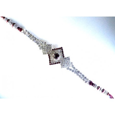 Diamond Shaped Red n White Stone Studded Rakhi