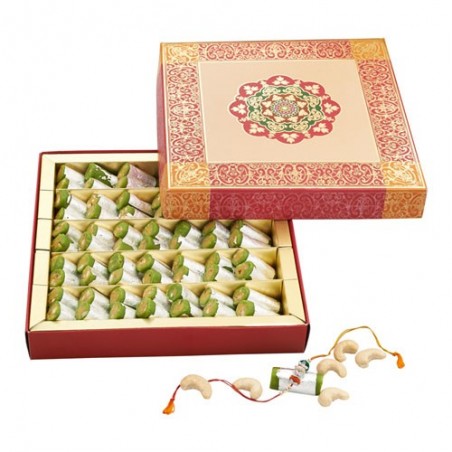 Ghasitaram Rakhi Special Kaju Pista  Roll Mithai Box