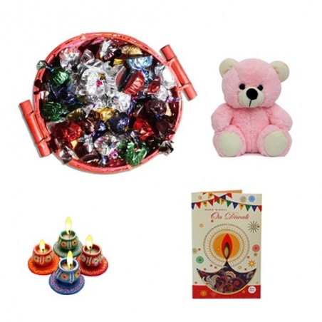Diwali Chocolate Basket Of Wishes With Teddy