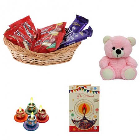 Diwali Chocolate Basket With Teddy