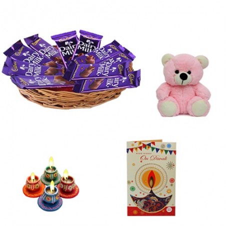 Diwali Dairy Milk Basket Hamper With Teddy