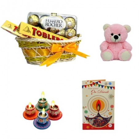 Diwali Chocolate Basket With Teddy