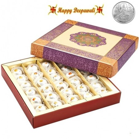 Kaju Bon Bon Mithai Box with Silver Plated Coin