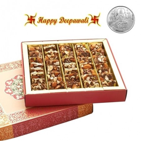 Sugarfree Nut Khut Mithai Box with Silver Plated Coin