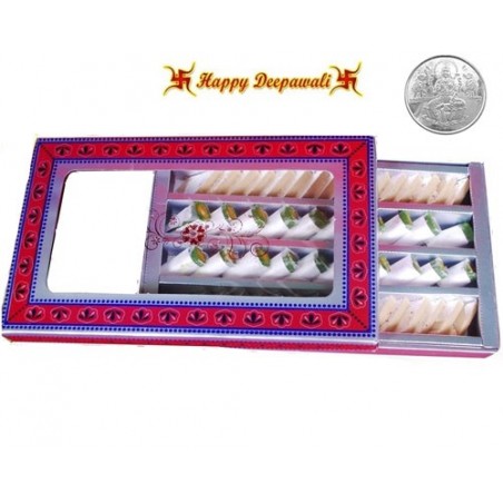 Kaju Katli & Pista Roll Mithai with  Silver Plated Coin