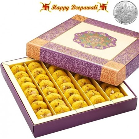 Ghasitaram Diwali Special Mawa Peda Kesari Mithai  with Silver Plated Coin
