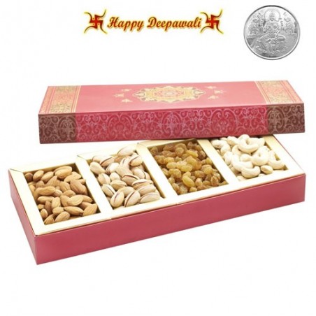 Pink Dryfruit Box  with Silver Plated Coin