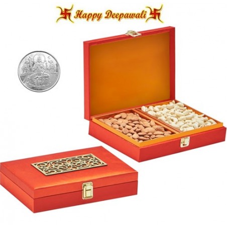 SA-224 Red Dryfruit Gift Box 300gms with Silver Plated Coin