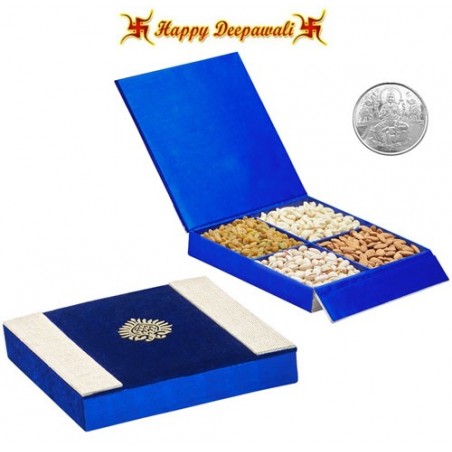 SA-DFB125 Blue Dryfruit Gift Box 400gms with Silver Plated Coin