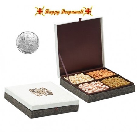 SA-DFB165 White Dryfruit Gift Box 400gms with Silver Plated Coin