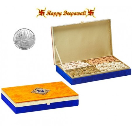 SA-DFB152 Yellow Dryfruit Gift Box 600gms with Silver Plated Coin