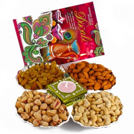 Dryfruit Hamper with Diwali Card and Diya