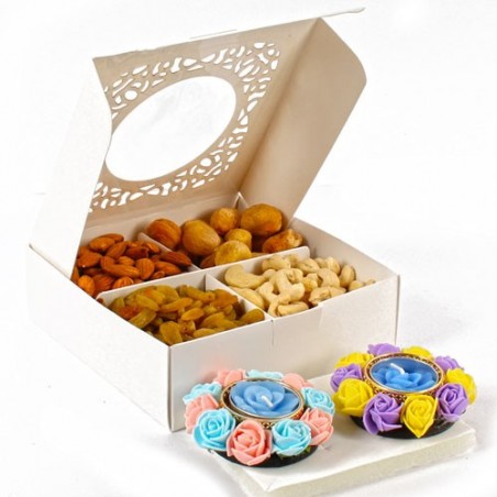 Assorted Dryfruit with Classy Pair of Floating Diyas