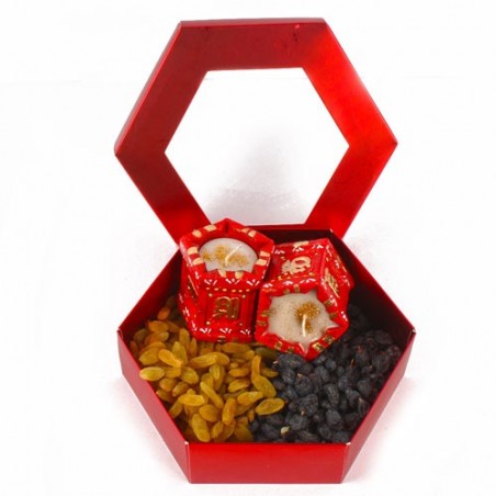 Assorted flavour Raisin Gift Box with 2 Tulsi Pot Earthen Diya