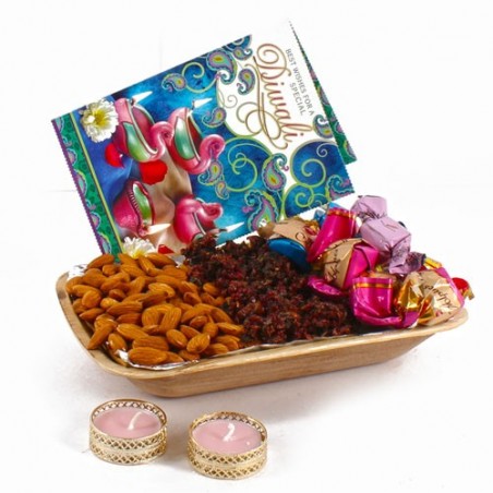 Diwali Diya Hamper Included Pan Masala Almonds And Chocolates with Greeting Card