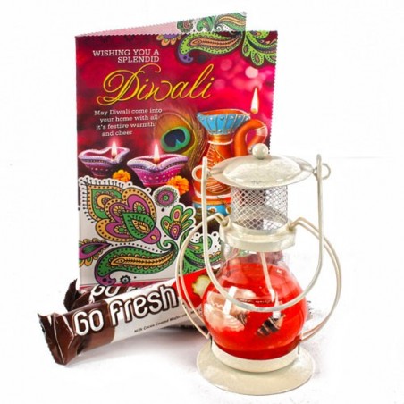 Lantern Diya Hamper with Diwali Card and Go Fresh Imported Chocolates