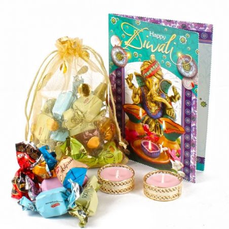 Assorted Chocolate with Diya and Diwali Card Combo