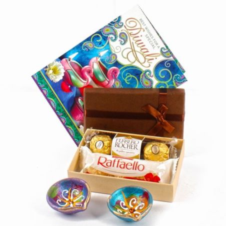 Diwali Chocolate Hamper with Pair of Earthen Diyas
