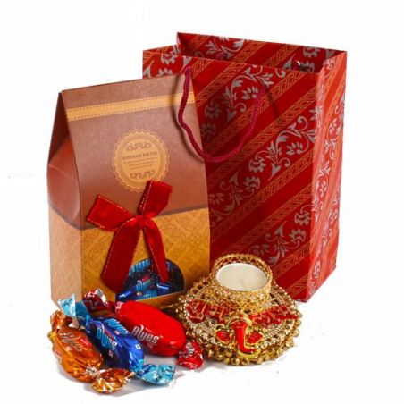 Traditional Designer Diya Hamper with Imported Chocolates