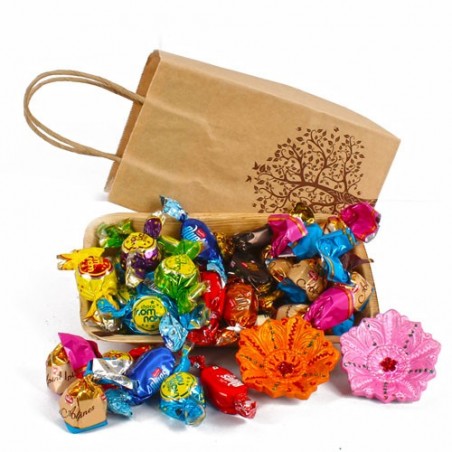 Assorted Chocolate Toffees with Diwali Card and Earthen Diya