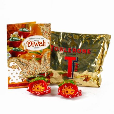 Toblorone Minature Chocolates with Earthen Diya and Diwali Card