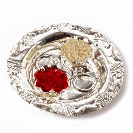 Small Round Shaped Silver Plated Tikka Container for Bhai Dhooj
