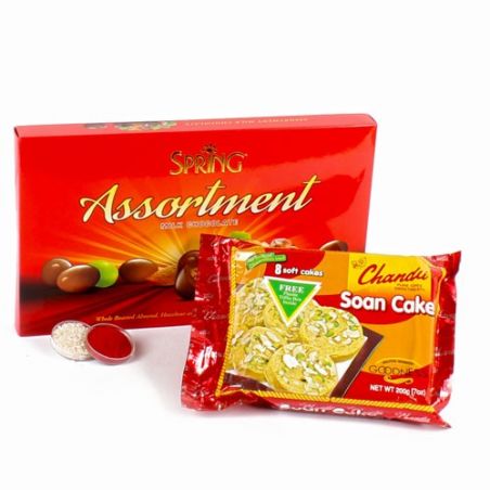 Assortment Milk Chocolate and Soan Cake Hamper for Bhai Dhooj