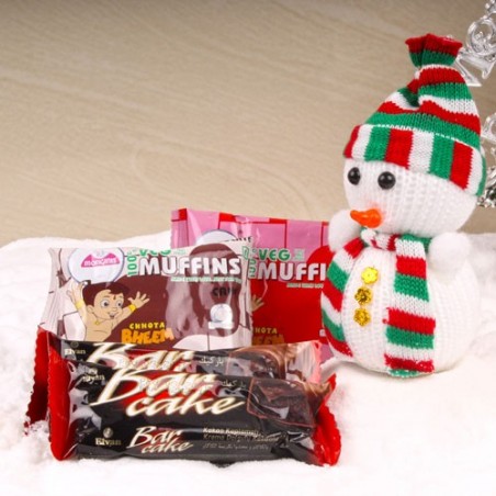 Snowman with Chocolate Bar Cake and Muffins for Christmas