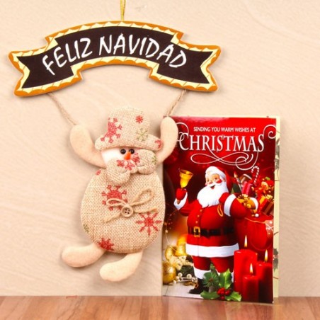 Spanish Merry Christmas Banner with Snowmen Face Bunny^soft toys^christmas softoys^xmas softtoys^christmas^xmas