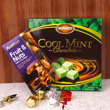 Combo of Fruit N Nut and Cool Mint Chocolates with Christmas Decoration