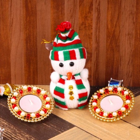 Wollen Snowman with Decorated Tea Light Candles