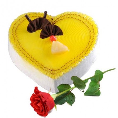 Heart Shape Pineapple Cake with Single Red