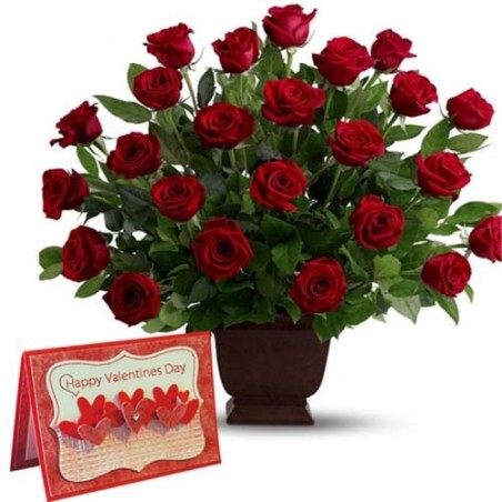 Red Roses Arrangement with Valentine Greeting Card