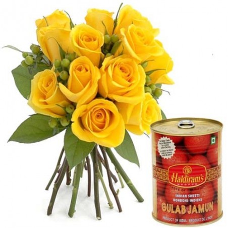Gulab Jamun With Yellow Roses