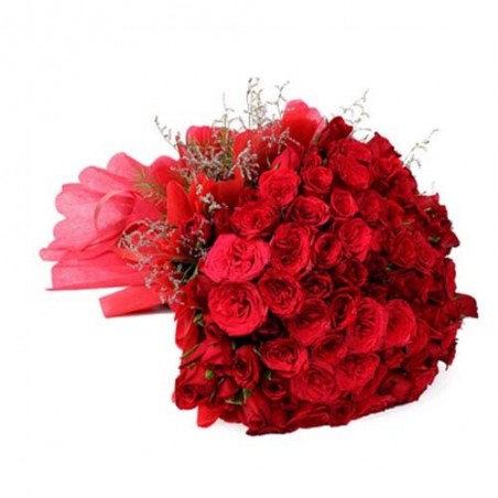 Bunch of 50 Red Roses For Valentine Day