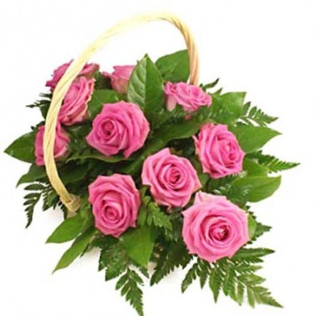 12 Pink Roses Basket Arrangement.