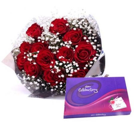 Valentine Red Roses with Chocolates