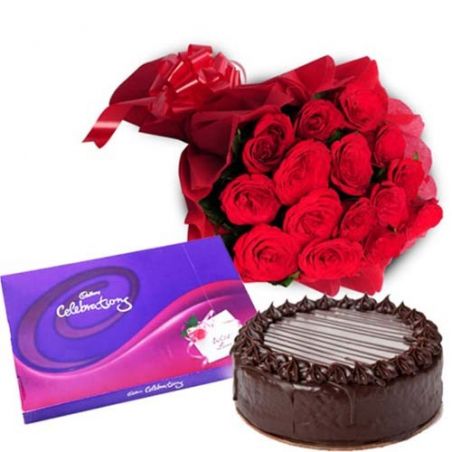 Valentine Wishes with Roses and Cake