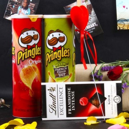 Valentine Special Lindt Chocolate and Pringles Chips Combo