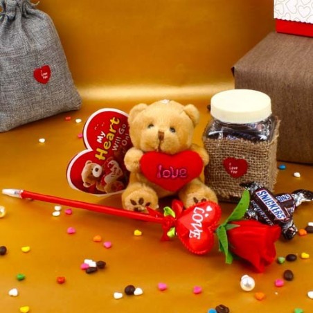 Snickers Miniatures Jar with Teddy Hamper Including Love Card and Artificial Rose