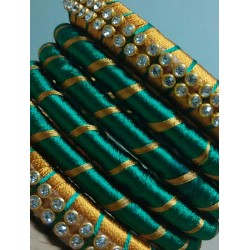 Green and Golden Silk thread Bangle
