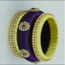 Purple and cream Silk Thread Bangle