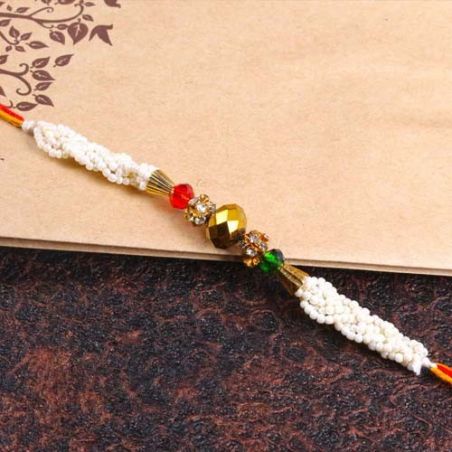 Gold Beads and Pearl Rakhi