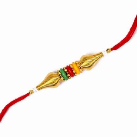 Trio Colors Beads with Golden Beads Rakhi