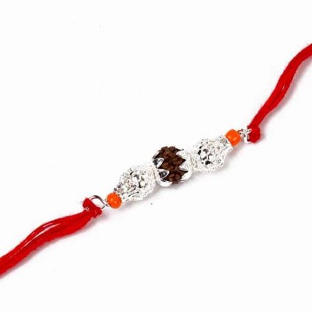 Silver Shiny Rudraksha Rakhi