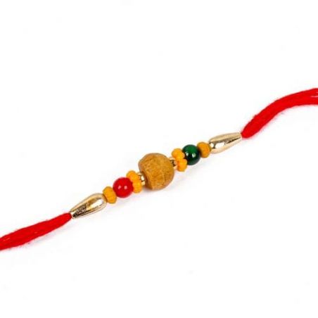 Wooden Bead with Mauli Color Beads Rakhi
