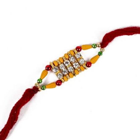 Diamond Work with Wooden Color Beads Rakhi