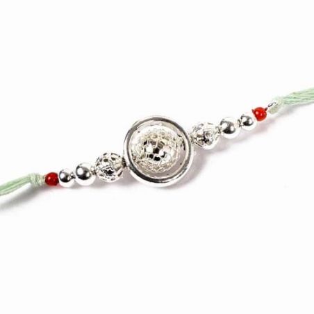 Silver Laminate Beads Rakhi