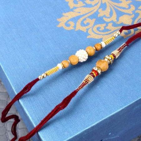 Sandalwood Beads Rakhi with Pearl Rhinestone Beads Rakhi