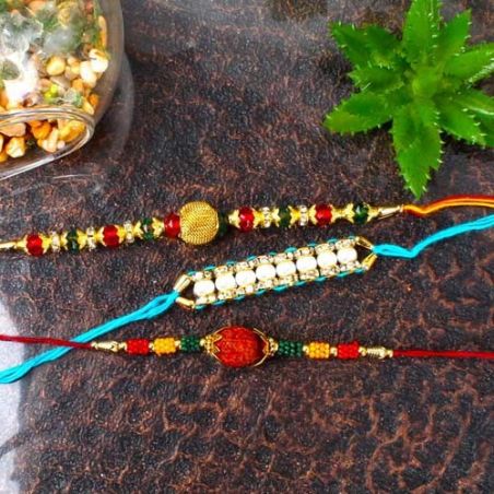 Crystal and Pearl Colorful Rakhi Combo